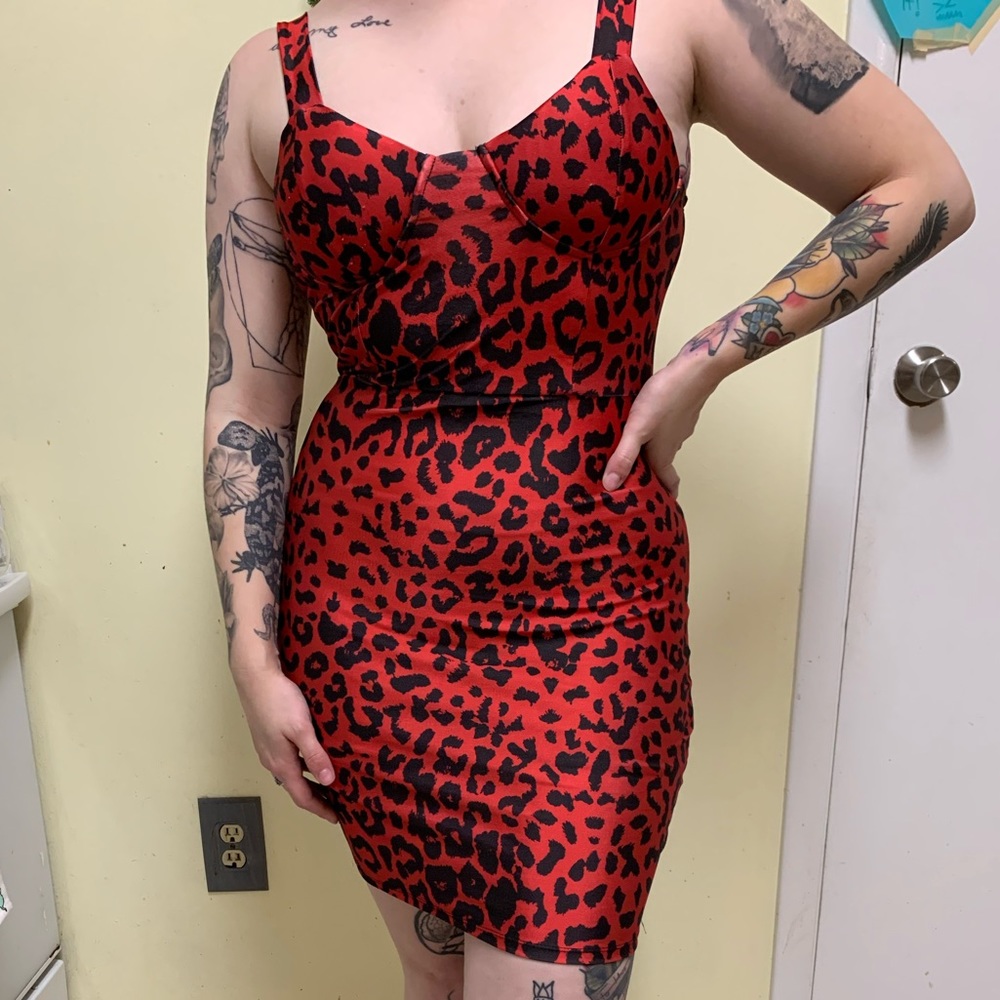 Red Leopard Print Dress | Size Medium
